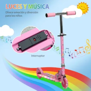 Patinete infantil rosa luces y sonido