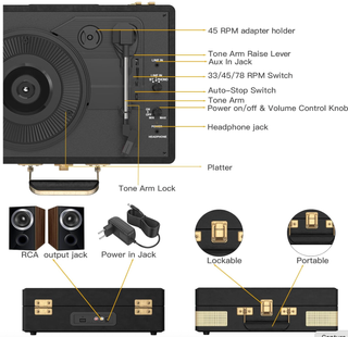 Giradischi portatile vintage Bluetooth in valigetta