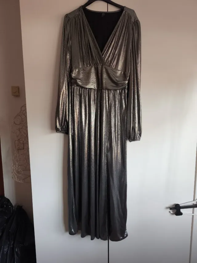 Vestido largo fiesta plateado