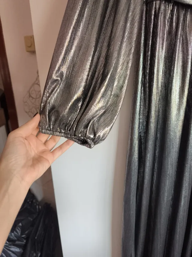 Vestido largo fiesta plateado