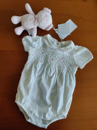 Pagliaccetto bimba bianco con orsetto