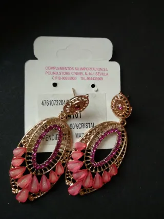 Flor y pendientes flamenca dorados y rosas