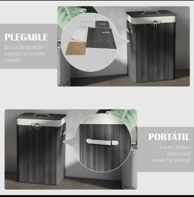 Cesto de ropa de bambú y tela