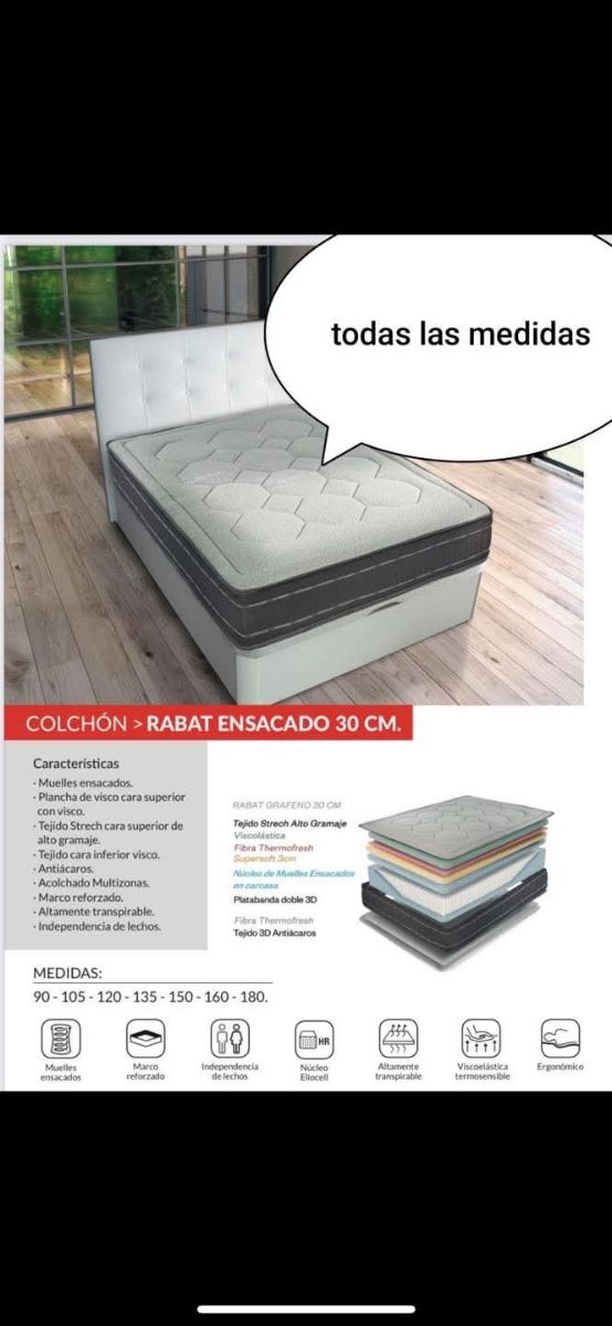 Colchón matrimonial con base y cabecero