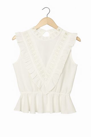Blusa fiesta blanca sin mangas con volantes