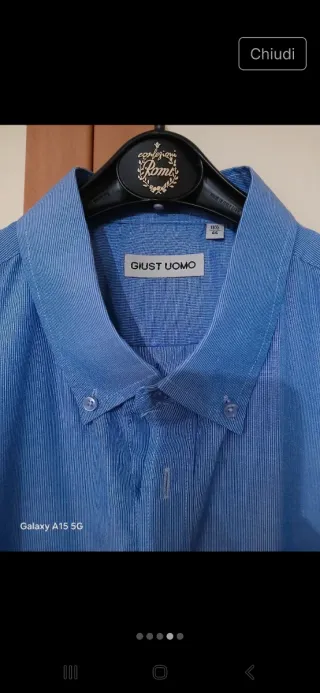 Completo uomo camicia blu e pantaloni neri