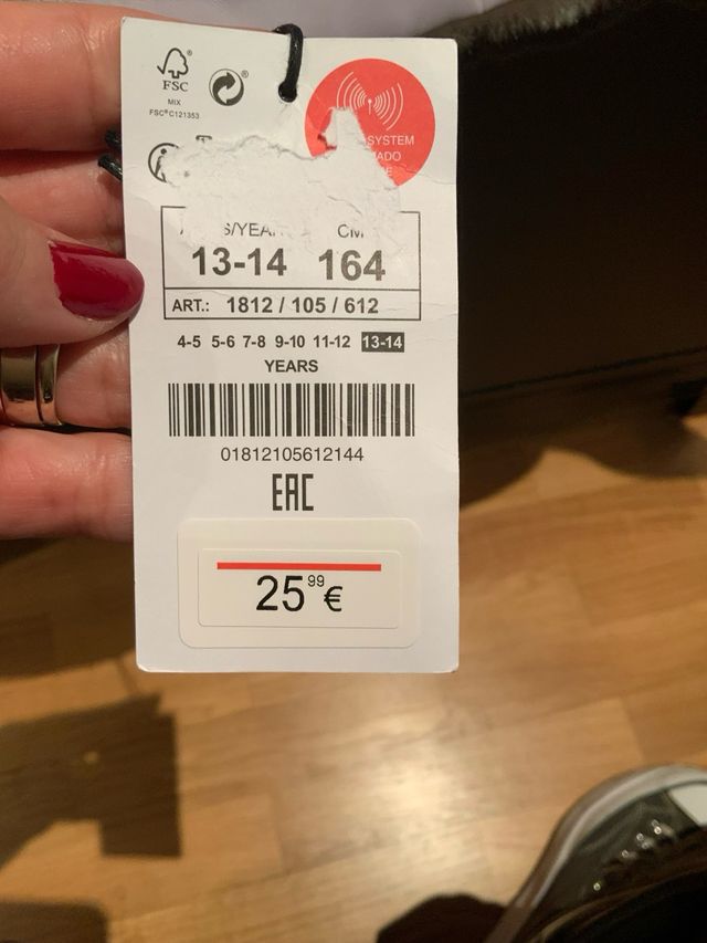 Chubasquero Lefties Talla 13-14 con pelo sintético