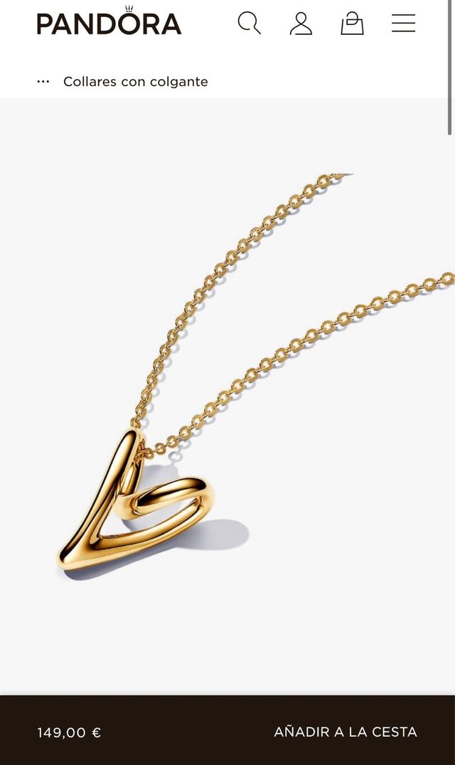 Collar y colgante corazón Pandora oro