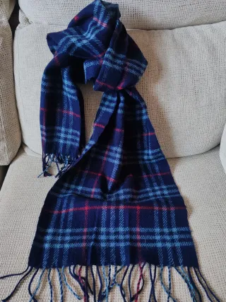 Bufanda cuadros lana azul