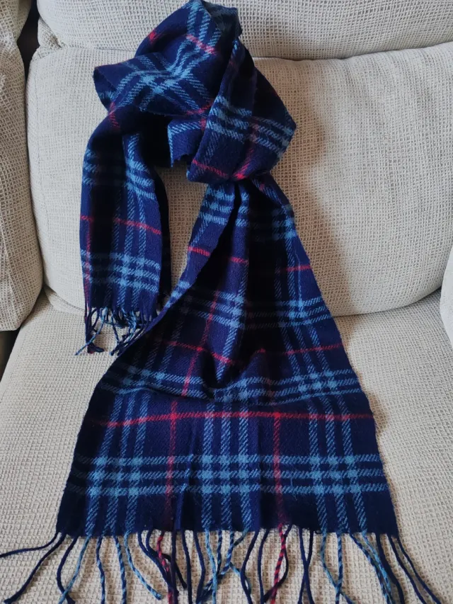 Bufanda cuadros lana azul