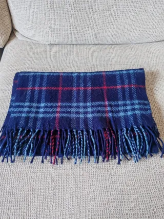 Bufanda cuadros lana azul