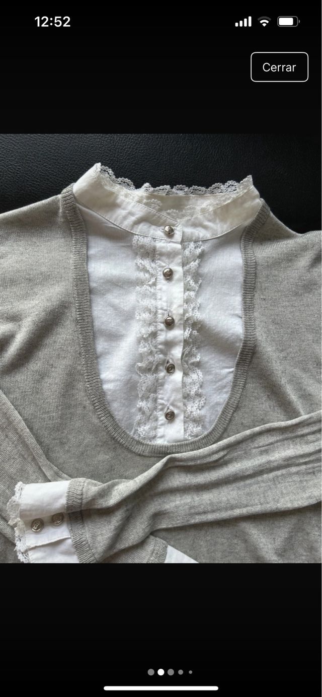 Jersey fino gris y blanco con encaje