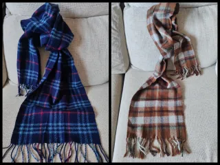 2 Bufandas de Lana Cuadros Azul y Marrón