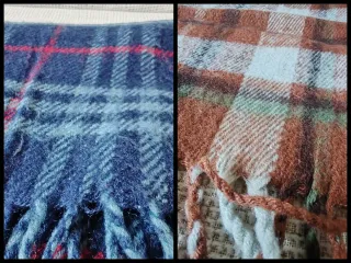 2 Bufandas de Lana Cuadros Azul y Marrón