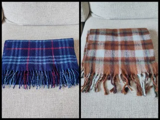 2 Bufandas de Lana Cuadros Azul y Marrón
