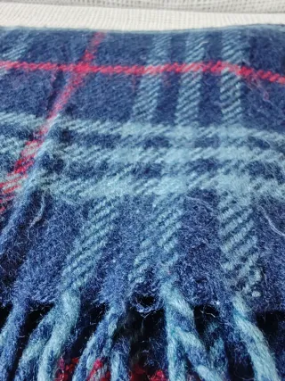 2 Bufandas de Lana Cuadros Azul y Marrón