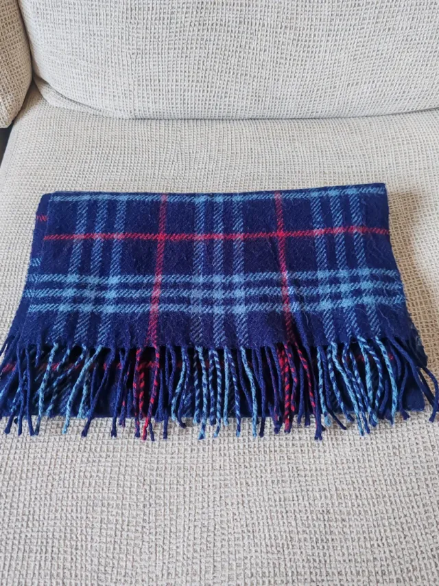 2 Bufandas de Lana Cuadros Azul y Marrón