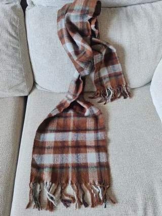 2 Bufandas de Lana Cuadros Azul y Marrón