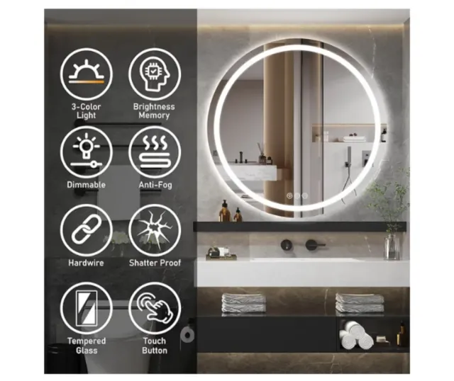 Espejo Baño Redondo con Luz LED 70cm