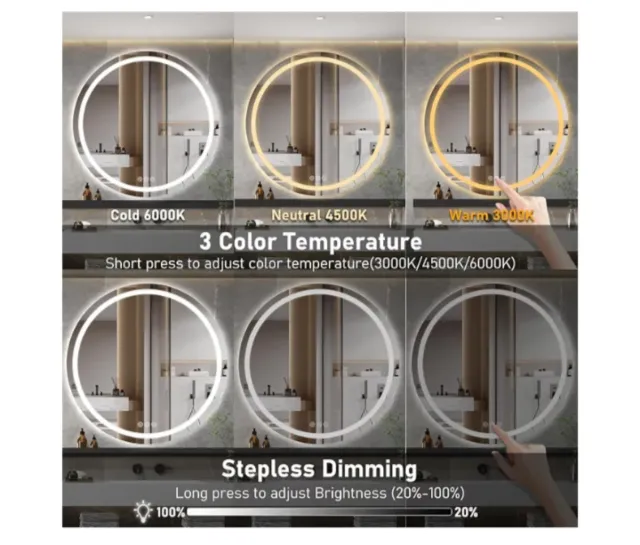 Espejo Baño Redondo con Luz LED 70cm