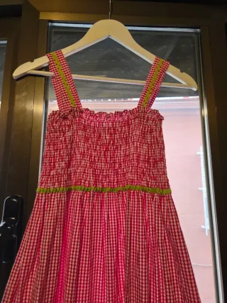 Vestido largo cuadros vichy rojo y blanco