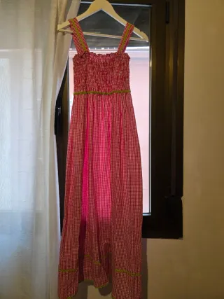 Vestido largo cuadros vichy rojo y blanco