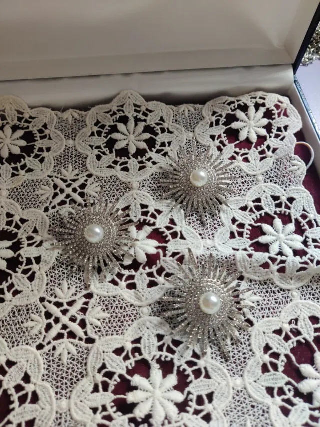 Conjunto 3 broches estrella perla plata
