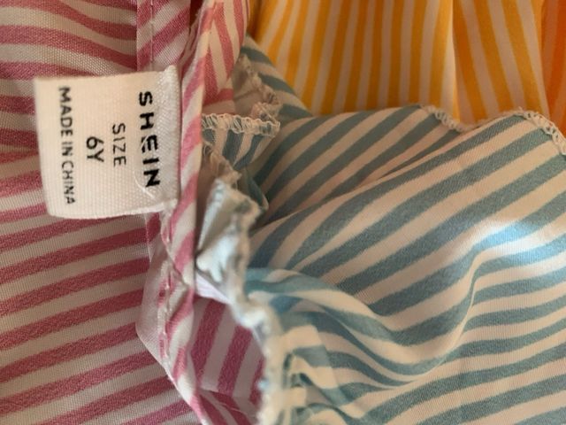 Vestido niña rayas rosa, azul y amarillo