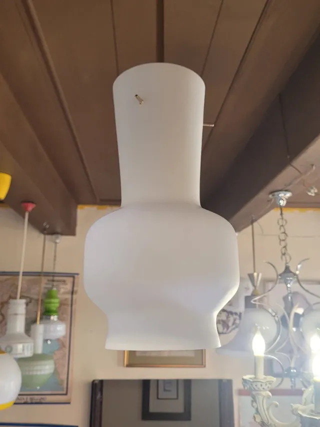 Lampada sospensione vetro opalino anni '60