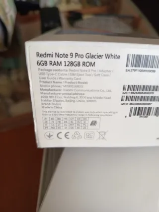 Scatola Xiaomi Redmi Note 9 Pro