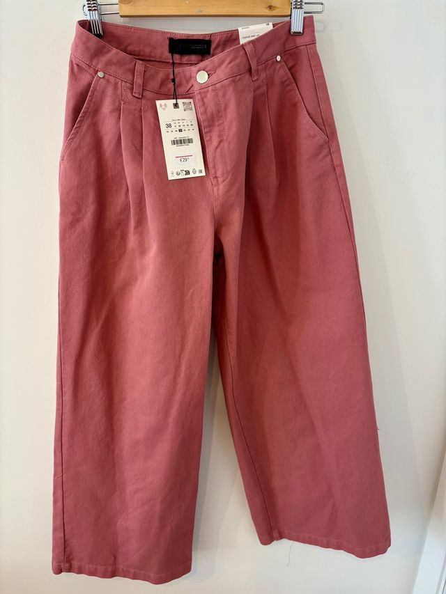 Pantalón Zara Pleated Wide Leg Rosa Talla 38