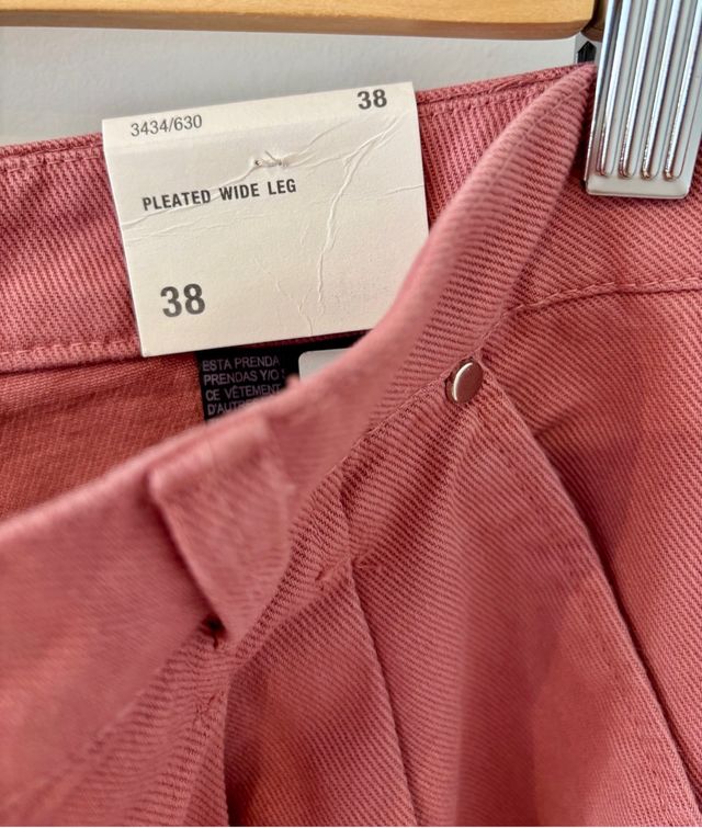 Pantalón Zara Pleated Wide Leg Rosa Talla 38