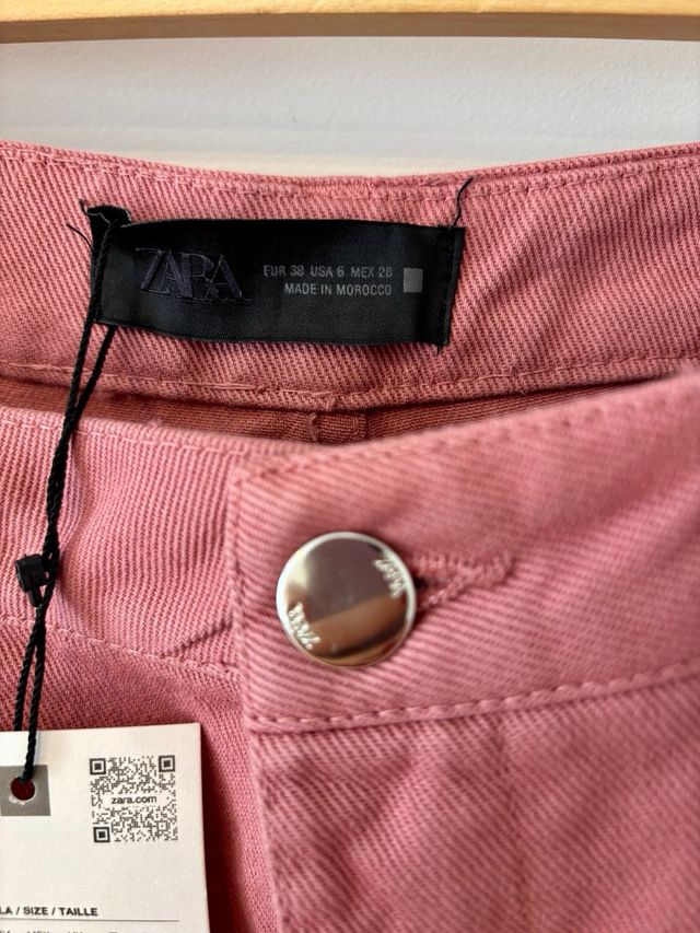 Pantalón Zara Pleated Wide Leg Rosa Talla 38