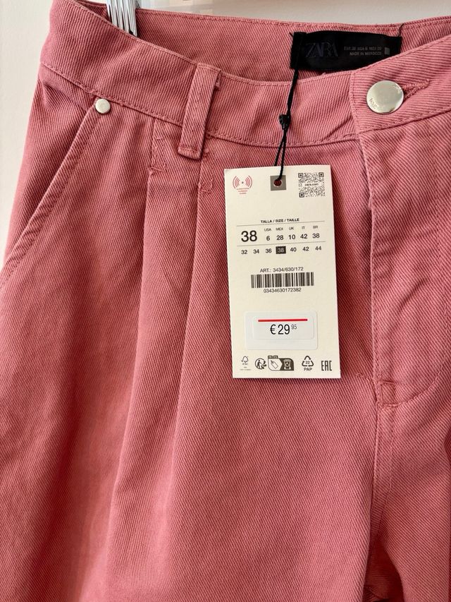 Pantalón Zara Pleated Wide Leg Rosa Talla 38