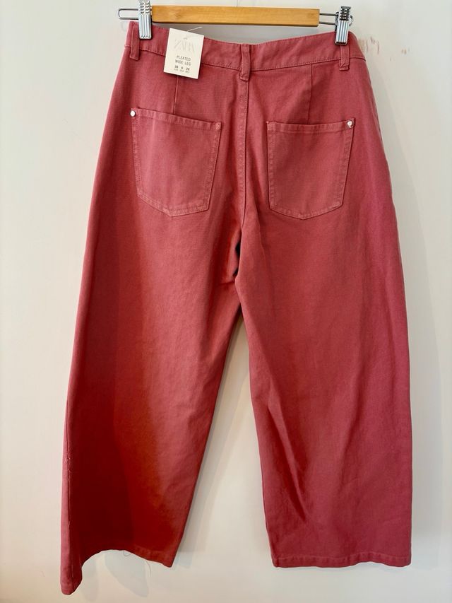 Pantalón Zara Pleated Wide Leg Rosa Talla 38