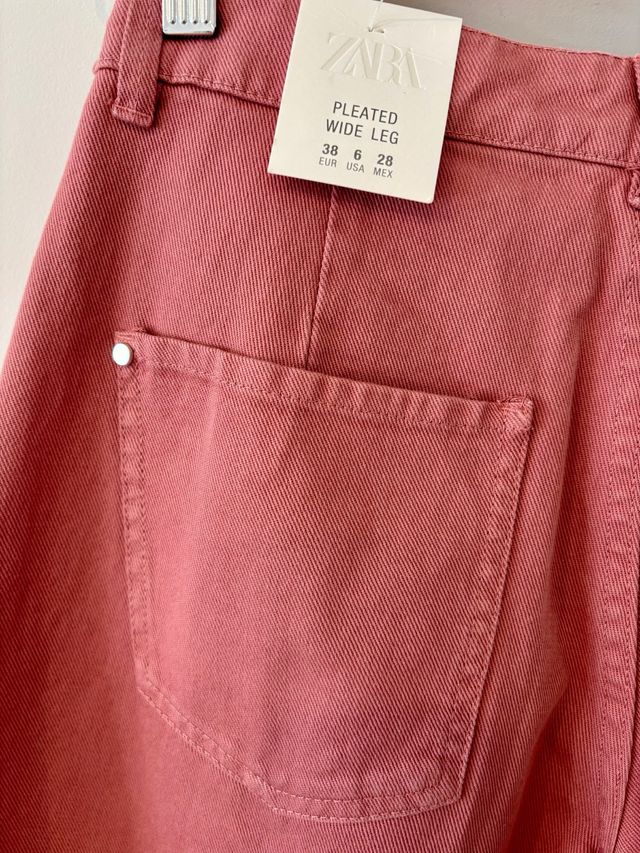 Pantalón Zara Pleated Wide Leg Rosa Talla 38