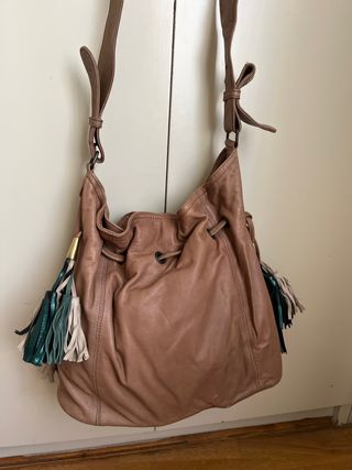 Bolso Piel Zara Marrón y Turquesa