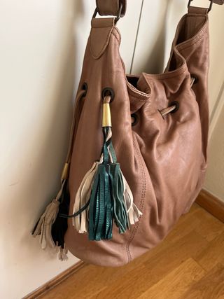Bolso Piel Zara Marrón y Turquesa