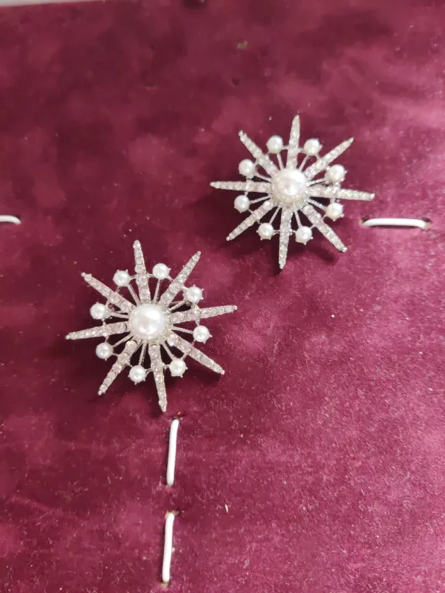 2 broches estrella perlas plata