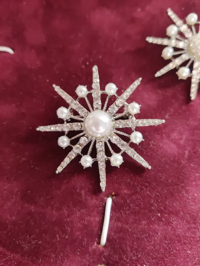 2 broches estrella perlas plata