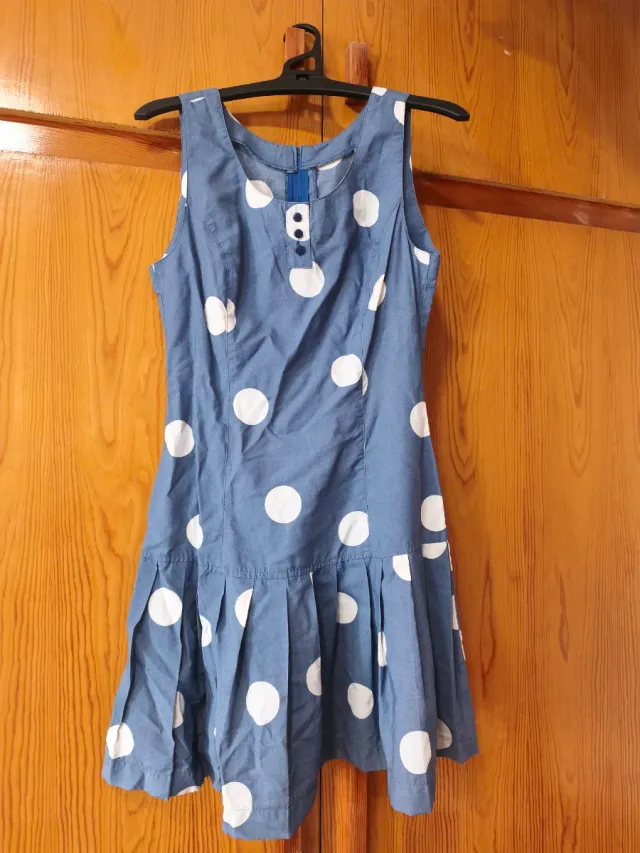 Vestido azul con lunares blancos talla 42