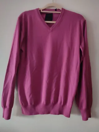 Jersey de algodón rosa cuello pico