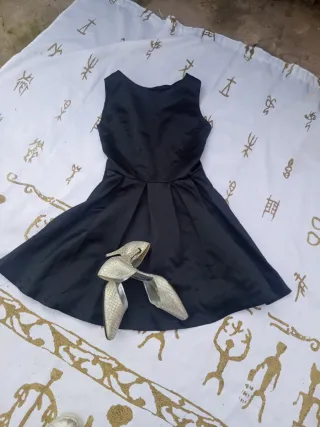 Vestido fiesta raso negro talla S