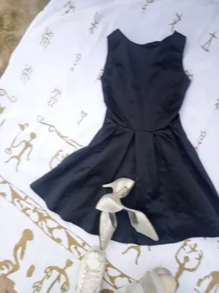 Vestido fiesta raso negro talla S