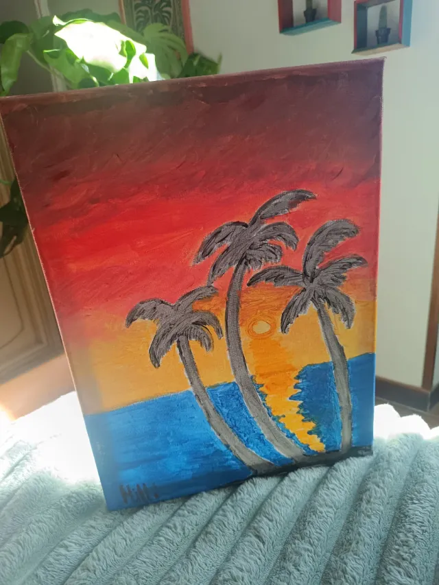 Dipinto acrilico tramonto palme 30x40cm