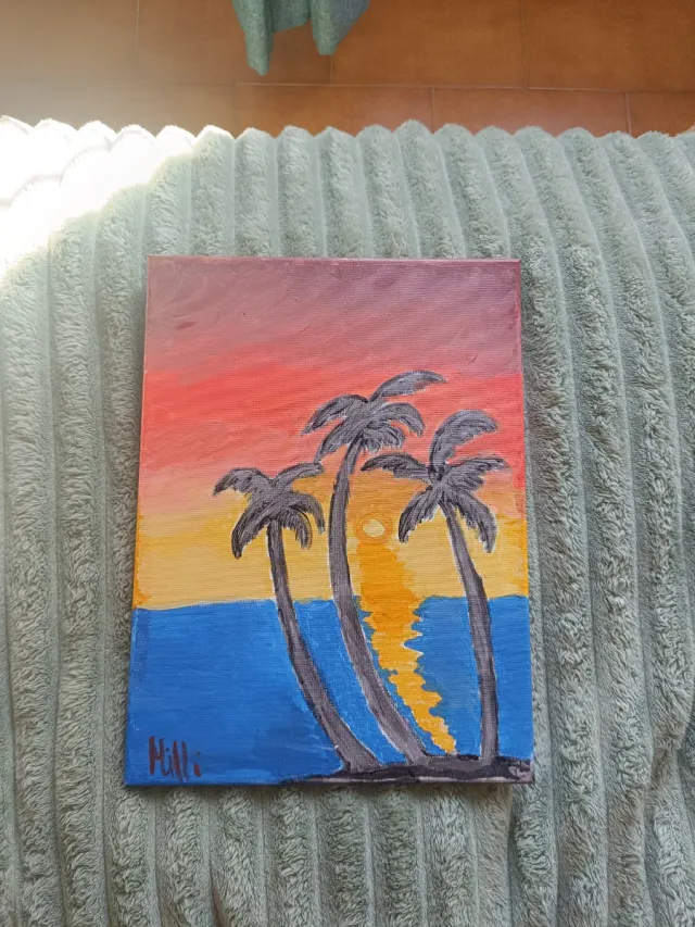 Dipinto acrilico tramonto palme 30x40cm
