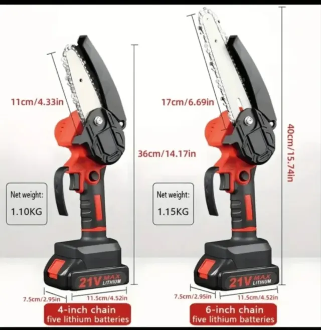 Motosega portatile 4 e 6 pollici 2 batterie