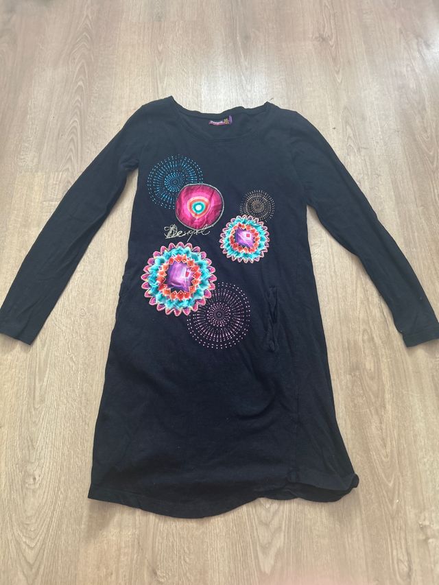 Vestido Desigual Negro Multicolor