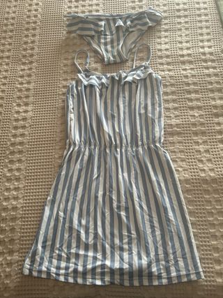 Conjunto Bikini y Vestido Playa Rayas. 7-8 años