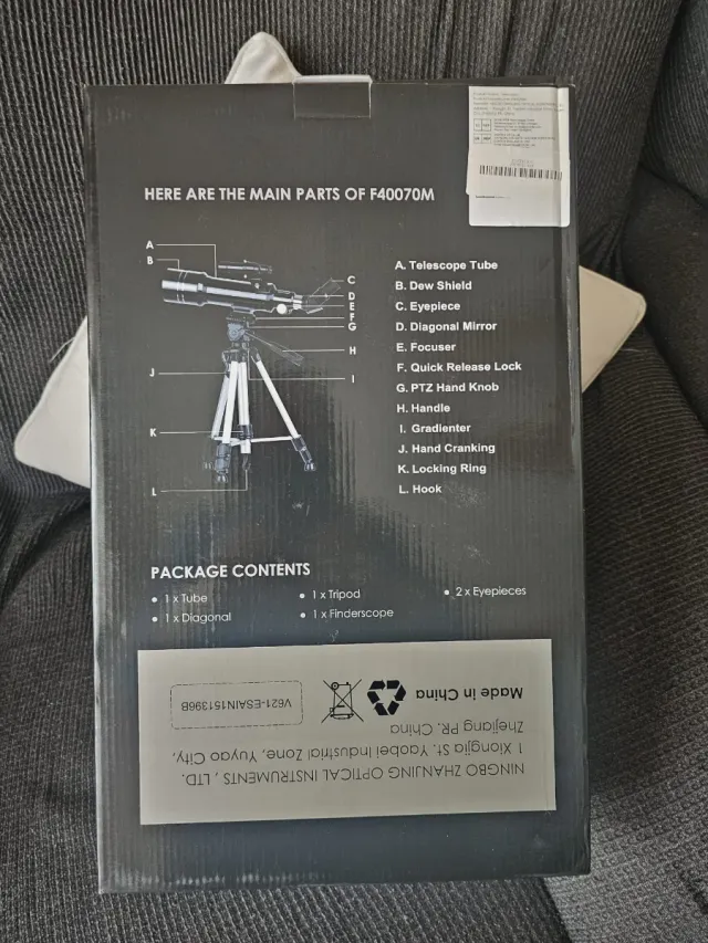 Telescopio F40070M con trípode y accesorios